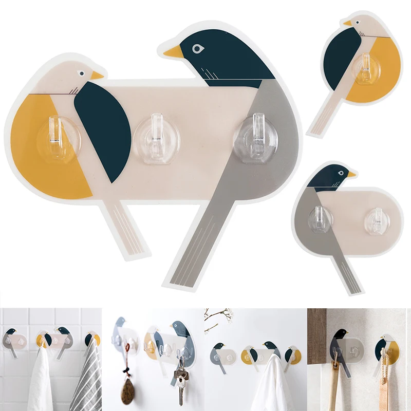 

One Two Three Hooks Save Space Wall Sticky Hook PVC Bird Hook Free punching Creative Wall Decoration 1PC Strong Mucilage Glue