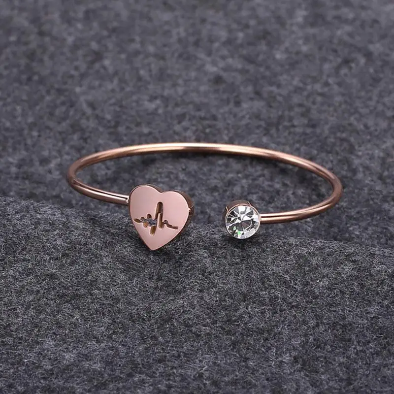 New Fashion Adjustable Crystal Heart Cuff Opening Bracelet Women Jewelry Gift Accessories Bangles Charming girls gift love | Украшения и