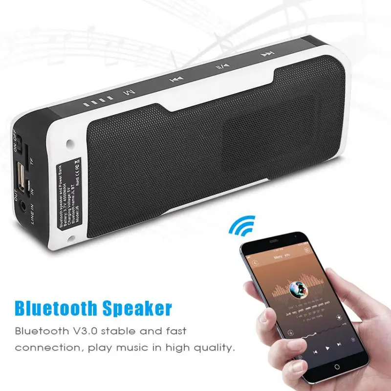 Портативный Bluetooth динамик стерео громкий 4000 мАч power Bank телефон зарядное