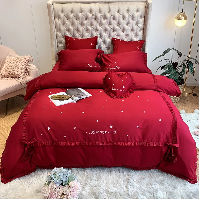 Бесплатная доставка набор свадебного постельного белья 4 шт 100% Чистый хлопок