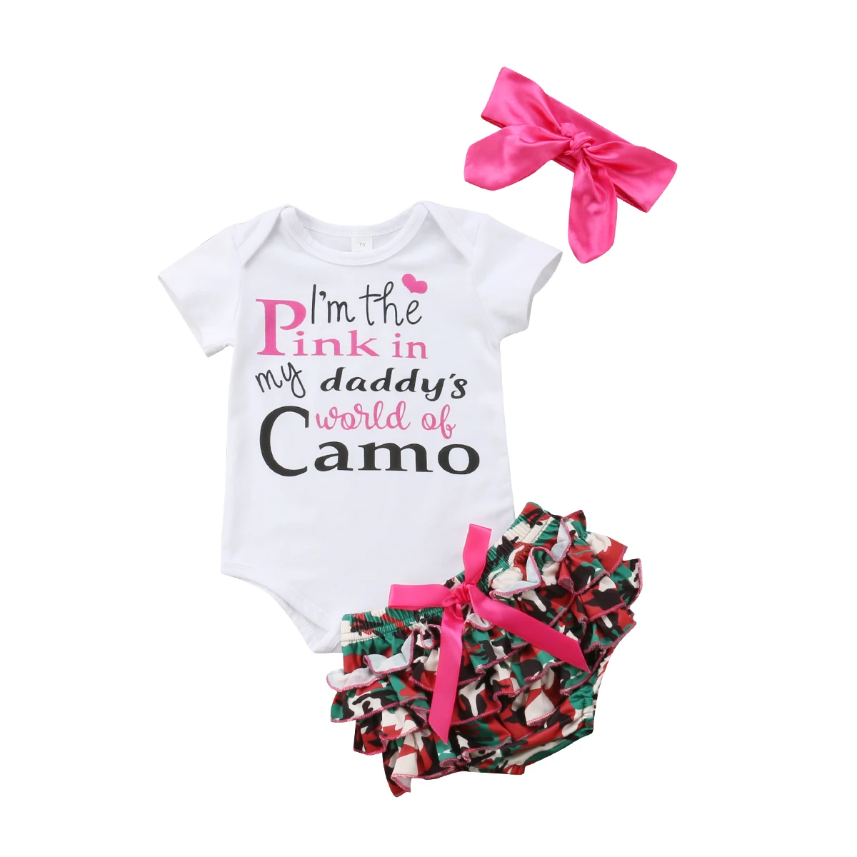 

0-3T Adorable Kids Baby Girls Tops Romper Camo Tutu Shorts 3Pcs Outfits Set Children Clothes