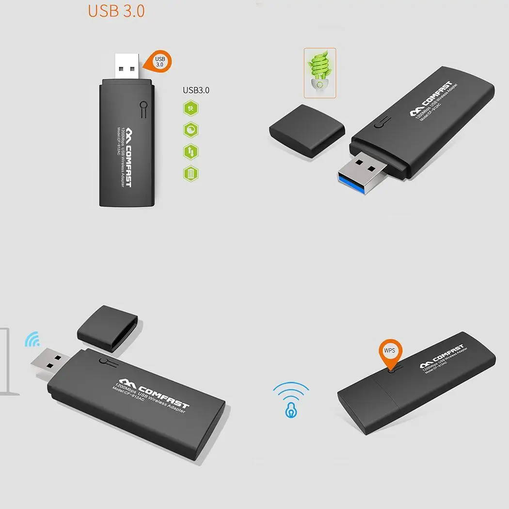 Двухчастотная беспроводная сетевая карта USB Черный 2 4 г/5 8 г WiFi 1200 Мбит/с 3 0 адаптер