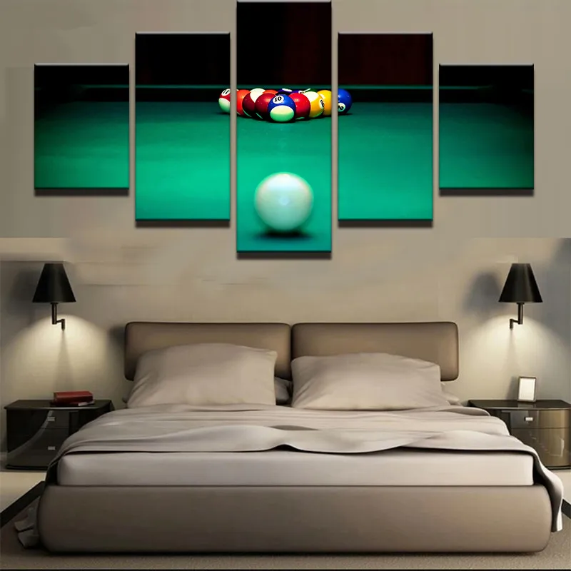 

Canvas Wall Art Pictures Modular Framework Home Decor 5 Pieces Beautiful Color Billiards Painting HD Prints Sports Poster