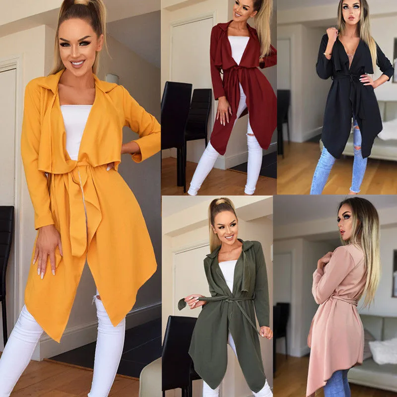 

Модное женское длинное пальто-водопад, Женская длинная Повседневная ветровка