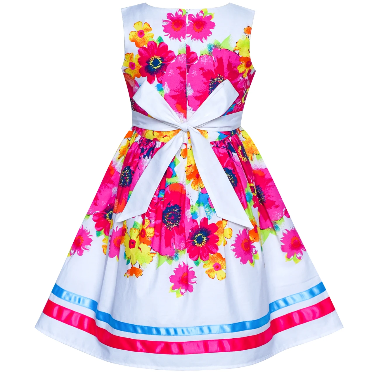 Sunny Fashion платья для девочек новогодние костюмы Синий Цветок Хлопок Рукавов Sundress