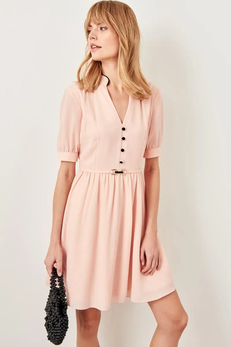 Trendyol Powder Button and Belt Detail Dress TWOSS19LJ0105 | Женская одежда