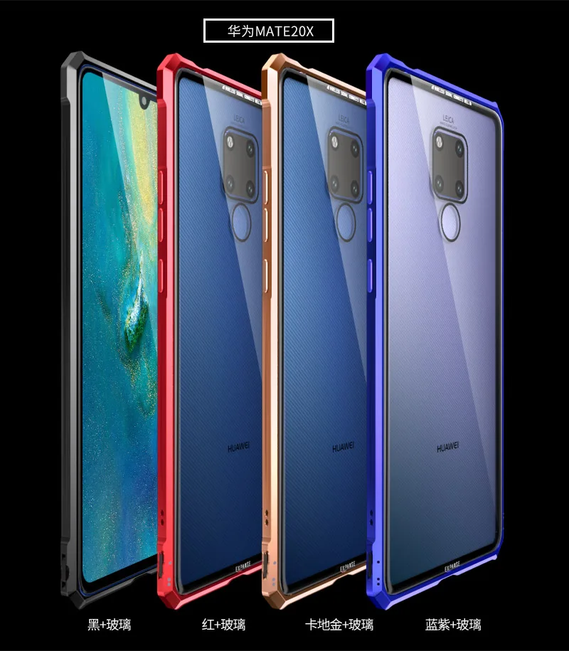 Huawei Mate 20 Lite Bumper Mate20X Phone Cases Aluminum Metal Frame with Clear Tempered Glass Back Cover for Pro |