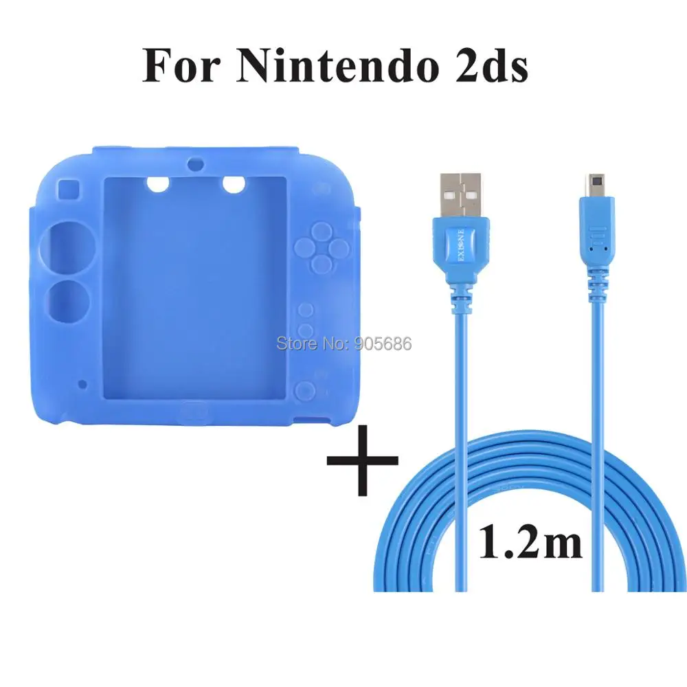 EXLENE синий мягкий силиконовый защитный чехол для консоли 2ds + 1 2 м usb-кабель