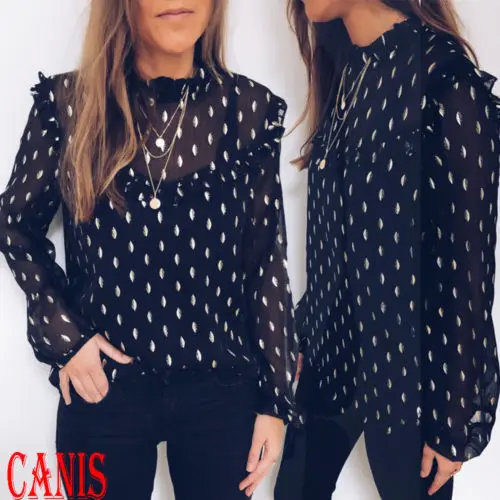 

Women Solid Long Sleeve Summer Loose Top Pullover Blouse Ruffles Casual Ruffled Top Femma Fashion Summer Shirts Clothing
