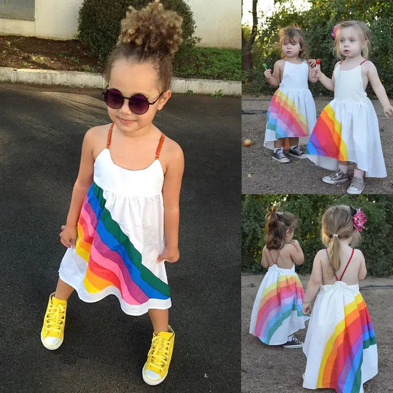 Pudcoco Fashion Irregular Girl Sleeveless Tutu Dress Baby Kid Party Beach Rainbow Strap Wedding Formal Princess 1-6Y | Детская одежда и