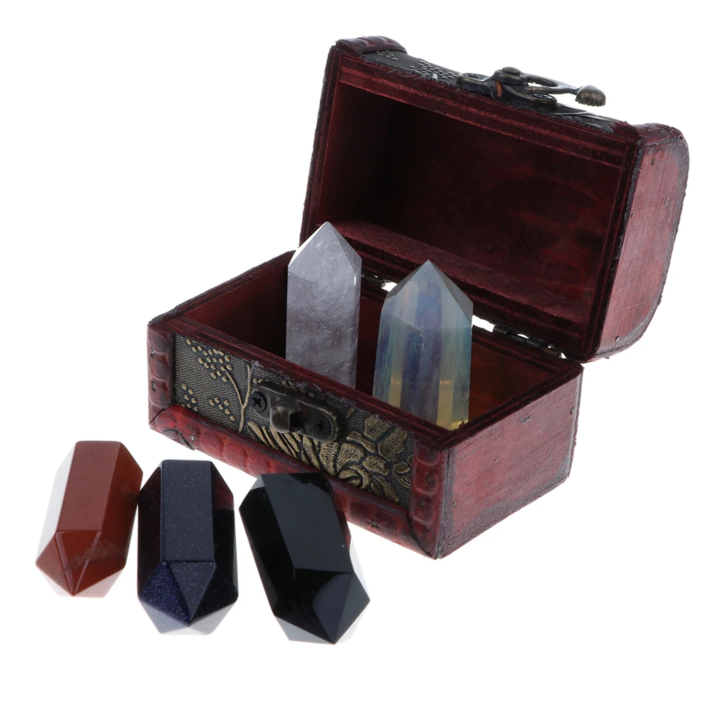 

Wooden Box Of Educational Geology Science Kit - Rock and Mineral Collection Specimens in a Case Quartz Crystal Meditation Set #B