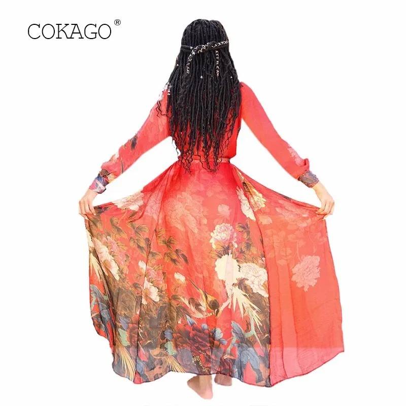 COKAGO Pink Sexy String Bikini Set+Beach Cover Up Women Floral Belt Long Dress Summer Plus Size 3pc Swimsuit Suit Mujer 2019 |