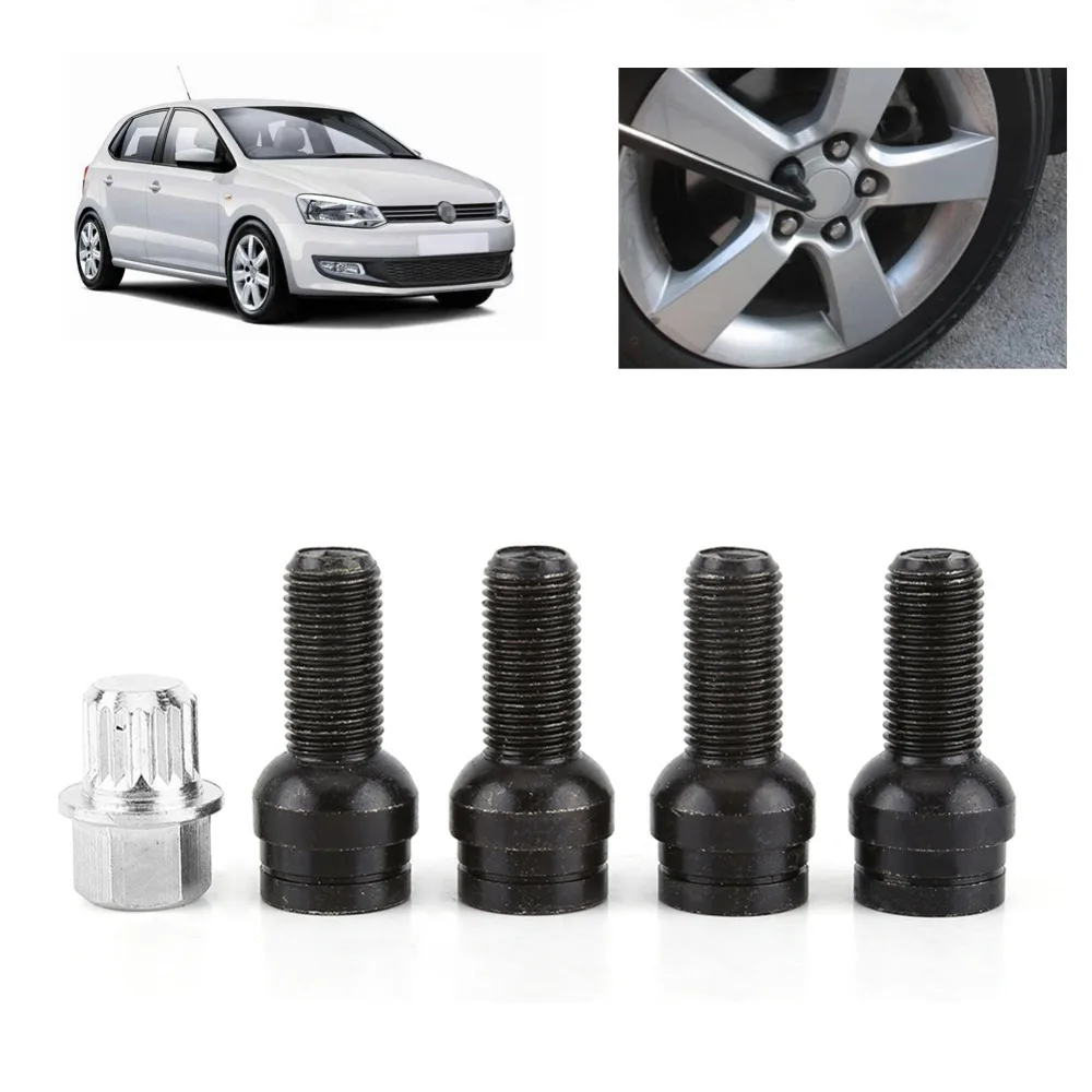 Комплект колёсных болтов и зажимных гаек для VW/Golf/Jetta/Beetle/Passat/Audi Black 4 + 1 M14x1 5x27.5