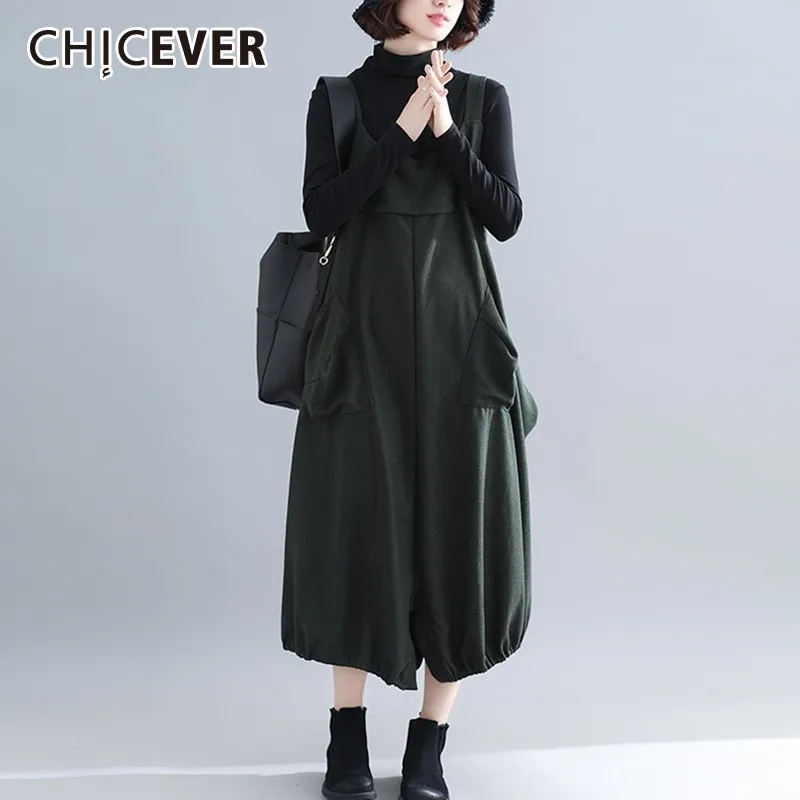 CHICEVER 2019 зимний комбинезон для женщин без рукавов Свободный оверсайз на подтяжках