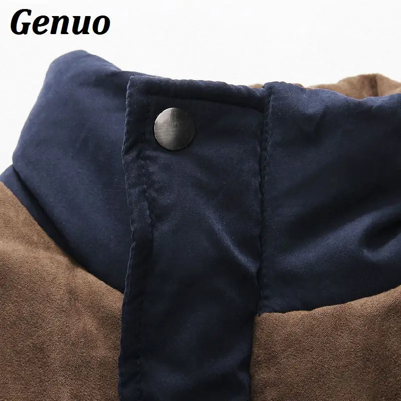

Genuo Clothing Winter Jacket Men Warm Causal Parkas Cotton Banded Collar Winter Jacket Male Padded Overcoat Outerwear 4XL