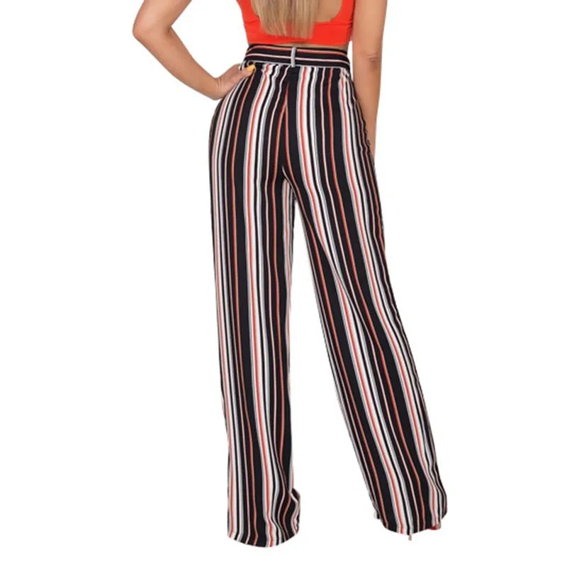 Женские летние с высокой талией в полоску широкие длинные штаны OL дамы узкие