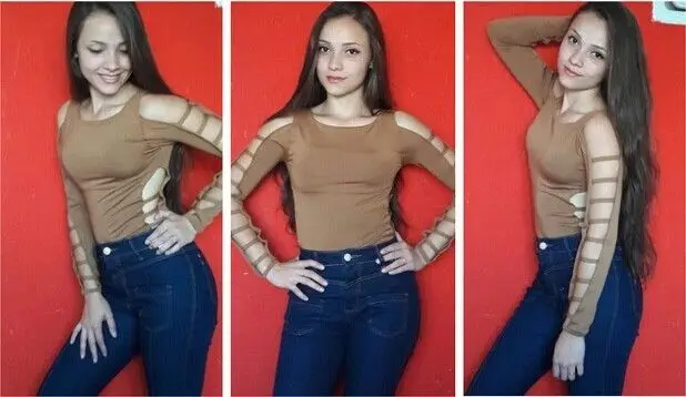 Популярные сексуальные женские футболки 2017 летние с длинным рукавом Круглый