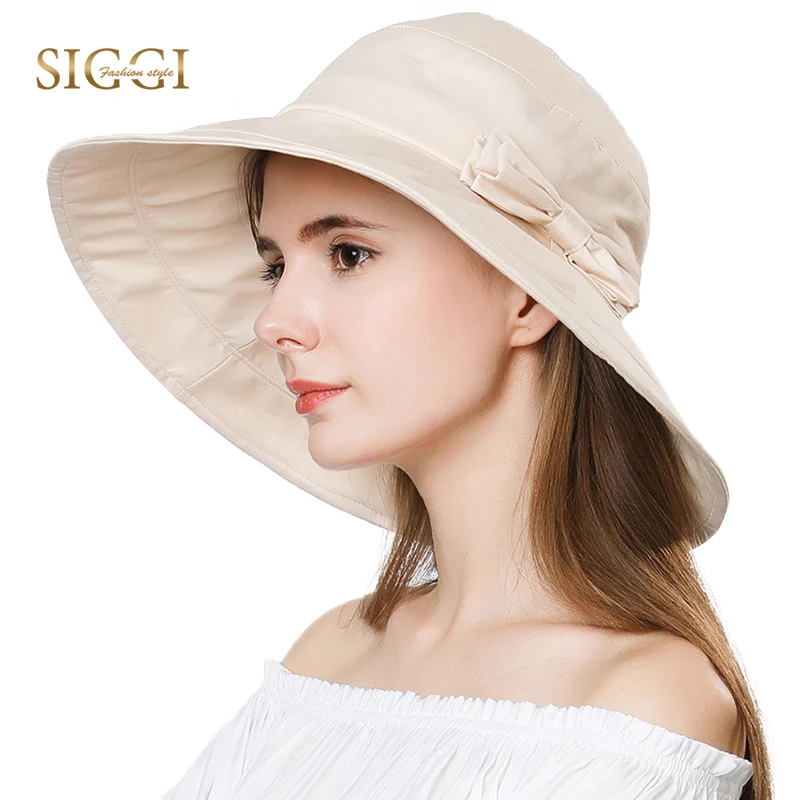 

FANCET Summer Wide Brim Sun Hats For Women UPF50+ UV Foldable Packable Detachable Bowknot Adjustable Boonie Bucket Hats 69038