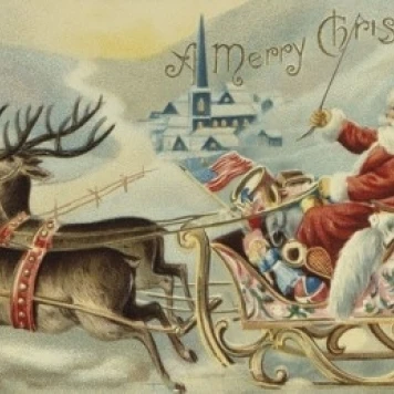 Санта в его санях ностальгия карты плакат-иллюстрация печати (18x24) | Дом и сад