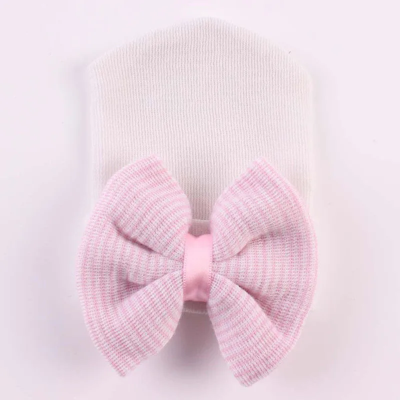 Winter Baby Hat New Cute Newborn Girls Cotton Bow Stripe Beanie Infant Toddler Comfy Hospital Cap Caps | Детская одежда и обувь