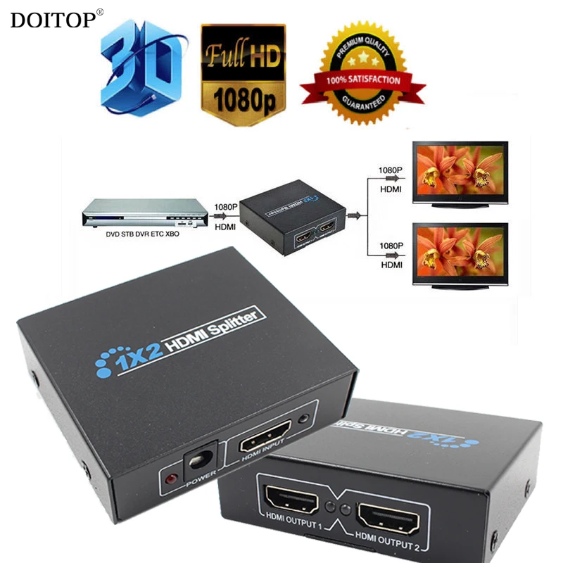 DOITOP Full HD 3D 1080P 1 в 2 выхода 1X2 порта HDMI Сплиттер концентратор ретранслятор усилитель
