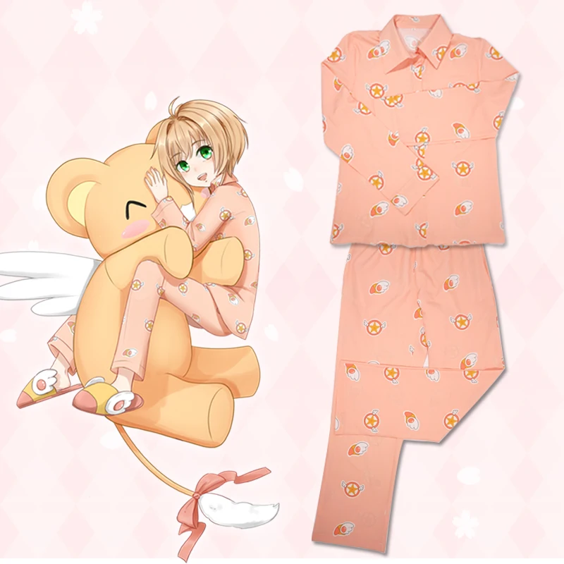Milky Way Anime Card Captor Sakura Sleepwear Pajamas Girl Longsleeves Costume Adult