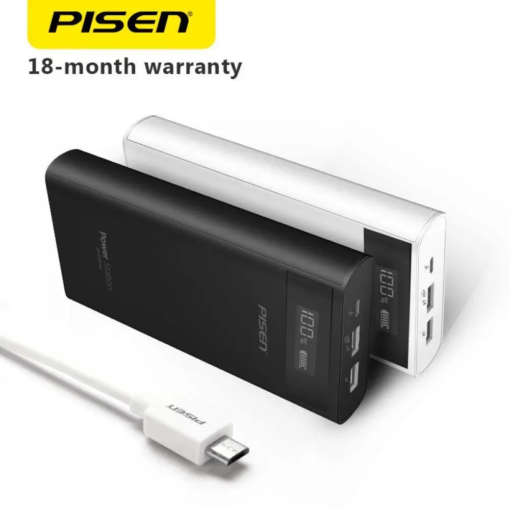 PISEN реальная 20000 mAh Мощность Bank Dual USB Портативный ЖК дисплей bank внешняя Батарея