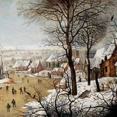 Зимний пейзаж с скейтерами и ловушка для птиц плакат печать Pieter the Elder Bruegel (12x18) |