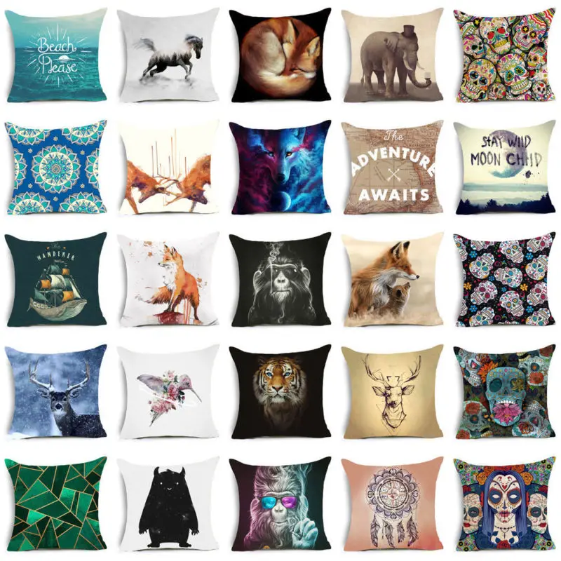 

Animals & Skull Cotton Linen Pillow Case Pillow Room Gifts Single Sides Printing Cushion CaseHome