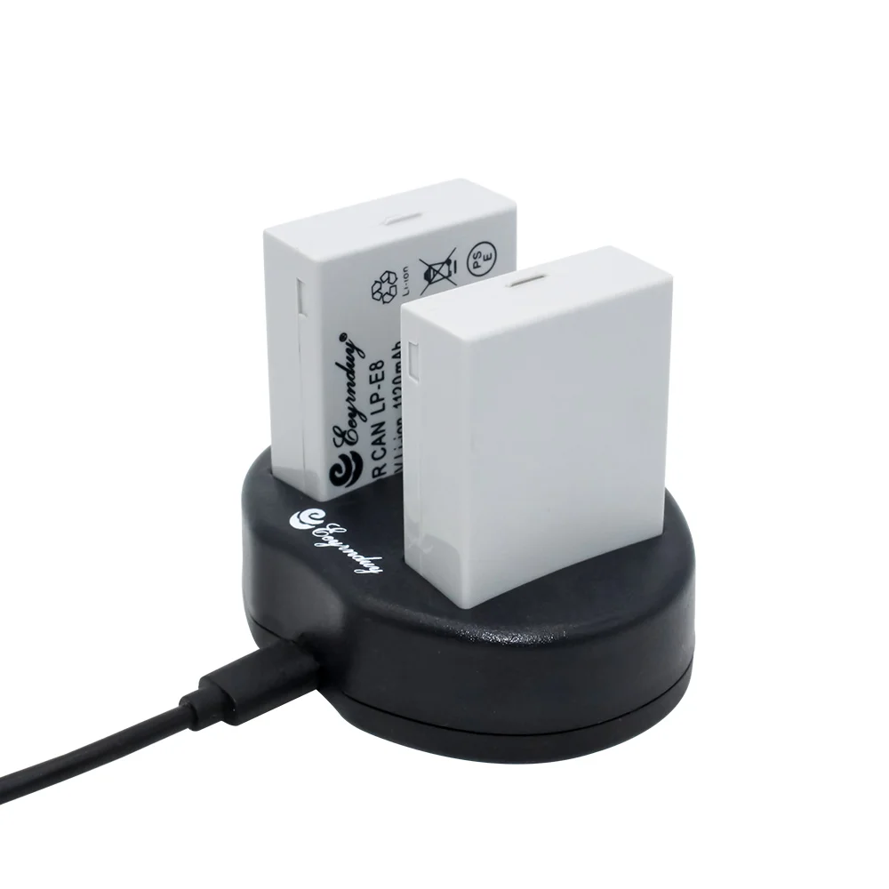Литий-ионный аккумулятор (2 комплекта) и двойное зарядное устройство USB для CANON LP-E8