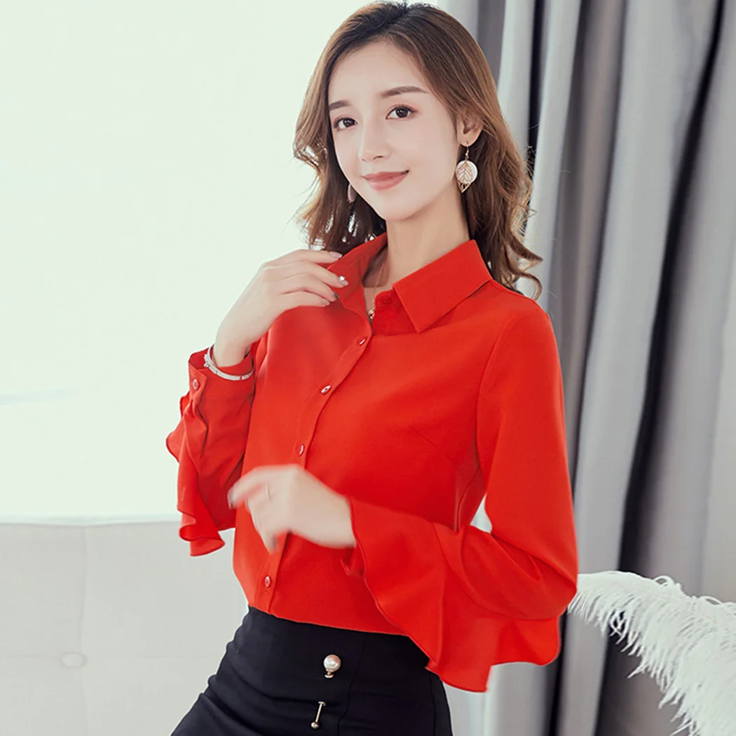 Блузка женская офисная с рукавами-воланами однотонная 2019 | Женская одежда