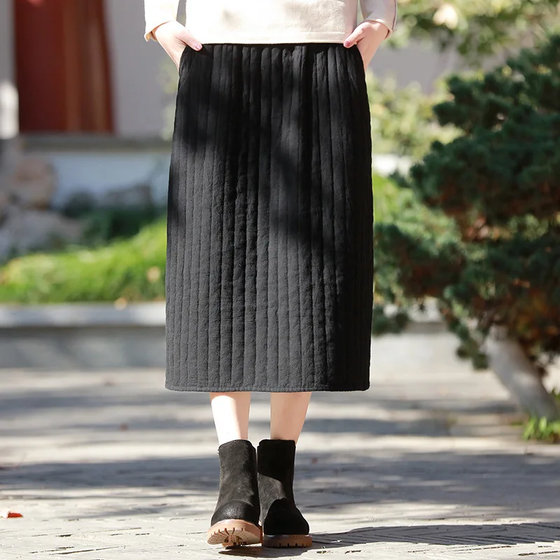 Runback/Однотонная юбка женская стеганая с эластичной талией до середины икры на