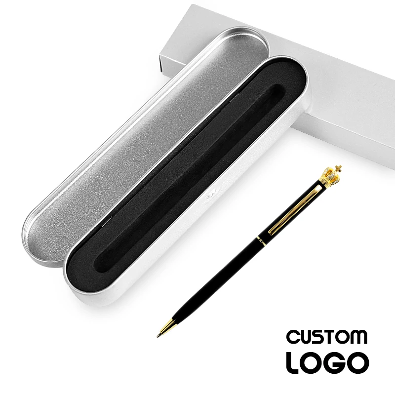 

New Crown Diamond Metal Ballpoint Pens Engraved Name Ball Pens High Grade Birthday Valentine's Day Gifts Stationery With Pen Box