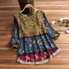 2021 ZANZEA Женская винтажная блузка с цветочным принтом, Весенняя кружевная Лоскутная рубашка с длинным рукавом, повседневный топ из хлопка и льна, туника, блуза