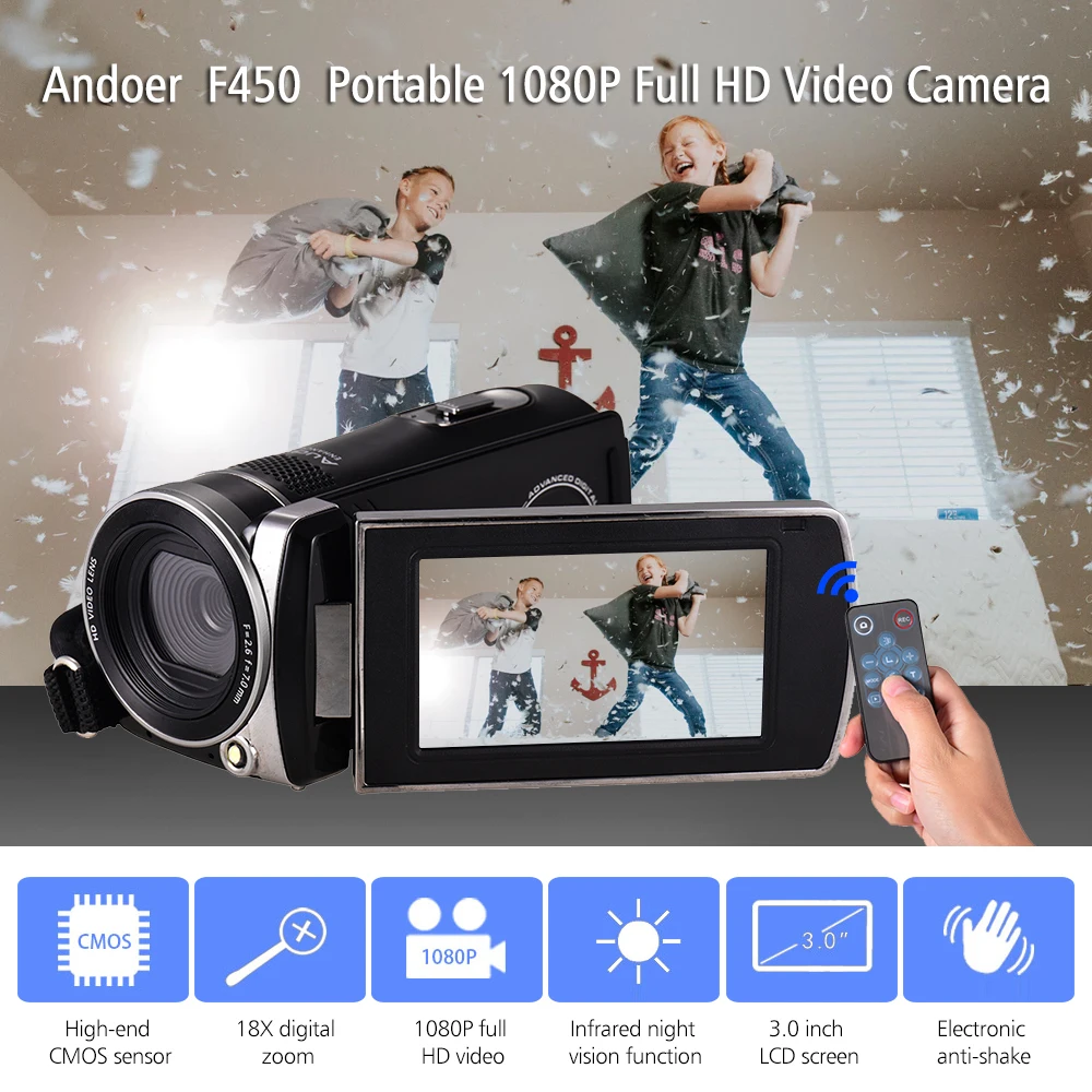 Цифровая видеокамера Andoer F450 Full HD 1080P 4 МП 18X цифровой зум DV 30FPS с 3 0 дюймовым ЖК