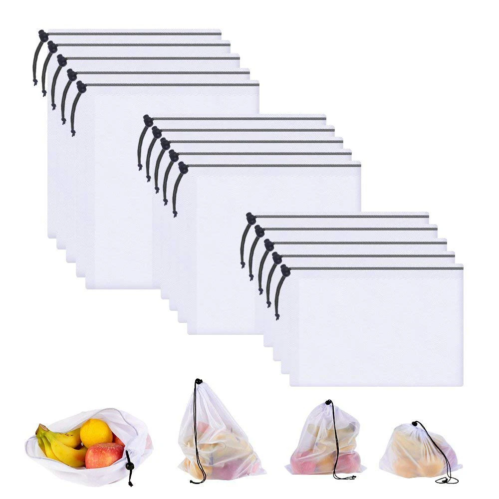 15pcs Eco Friendly Reusable Mesh Produce Bags Transparent Washable Grocery Storage for Fruit Vegetable Toys | Багаж и сумки