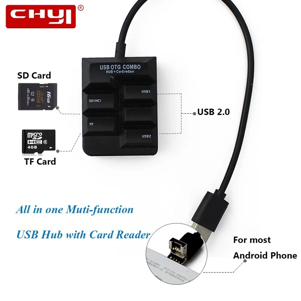 Разветвитель CHYI Usb 2 0 OTG 4 порта Micro со слотом для SD/TF карт|USB-хабы| |