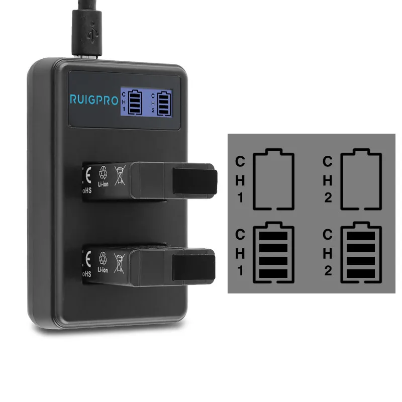 4 шт RuigPro AHDBT-401 + ЖК-дисплей USB двойной Зарядное устройство для Gopro Hero батареи Go Pro Hero4