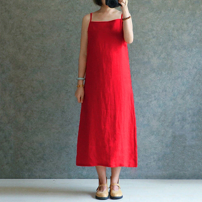Летнее женское платье на бретельках из хлопка и льна повседневные платья туника