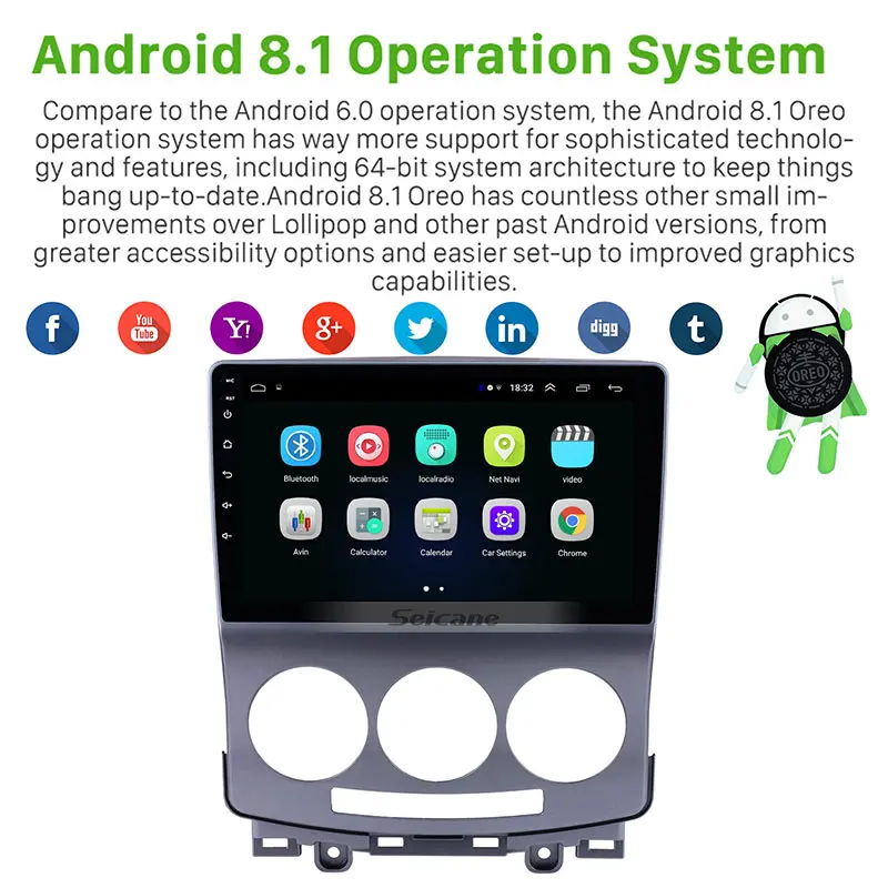 Seicane Android 8.1 GPS-навигация Радио для 2005-2010 старой Mazda 5 HD сенсорный экран 1024*600