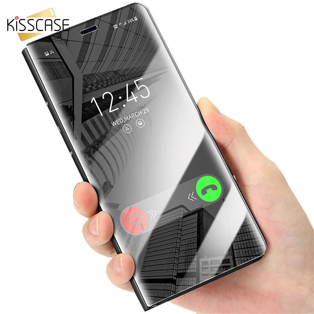 KISSCASS зеркальный флип-чехол для Samsung Galaxy S8 S9 Plus S7 S6 Edge Note 8 5 Чехлы смартфонов iPhone 6 6S 7