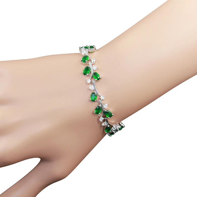 925 Silver Jewelry Green Wedding Bracelets For Women AAA Cubic Zirconia Bridal | Украшения и аксессуары