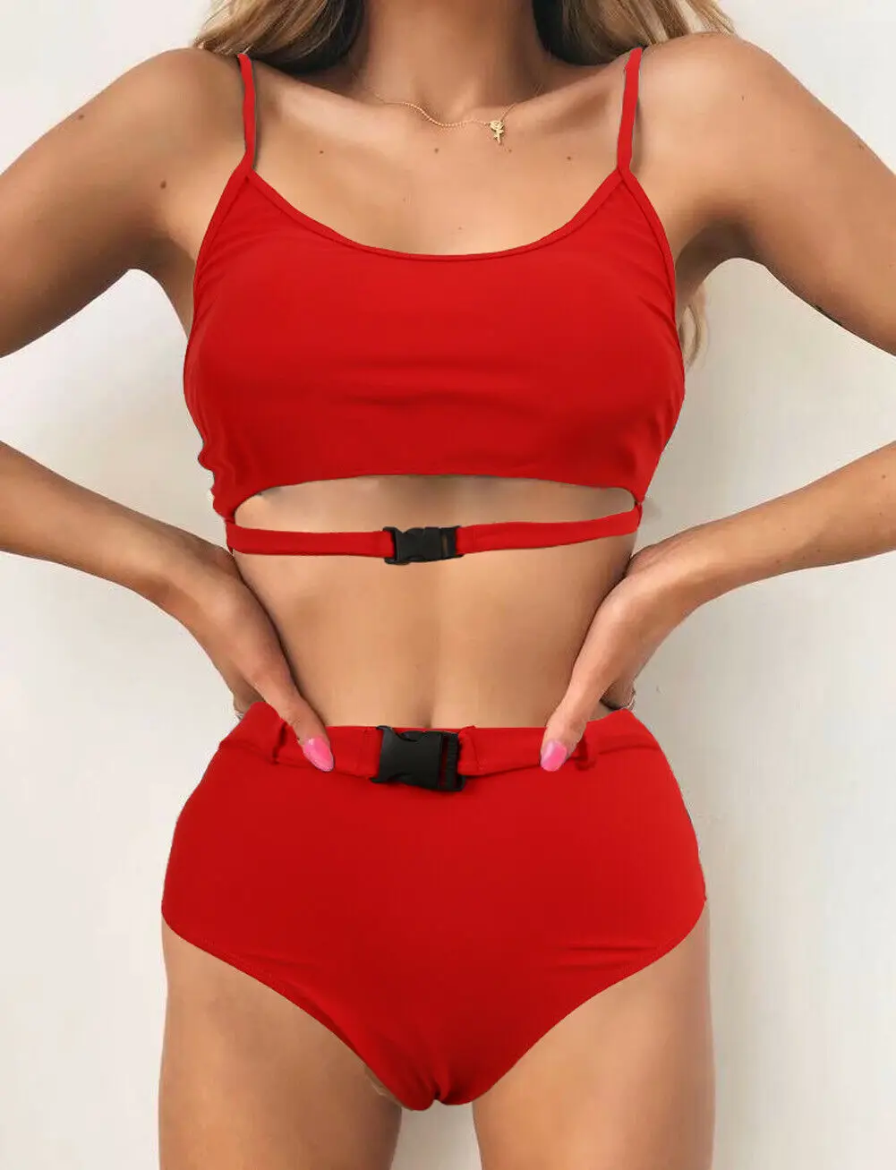 Women's two-piece tankini swimsuit sexy solid color buckle push up beachwear | Спорт и развлечения