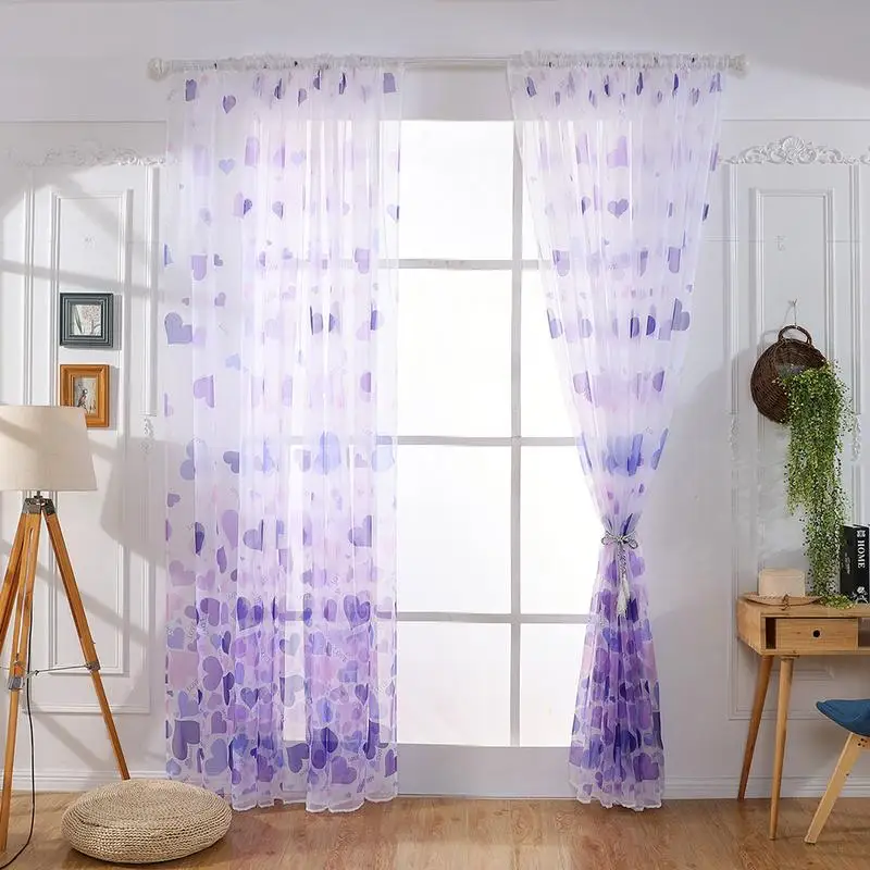 

100*200cm Love HEART Printing Terylene Printing Window Curtain Gauze