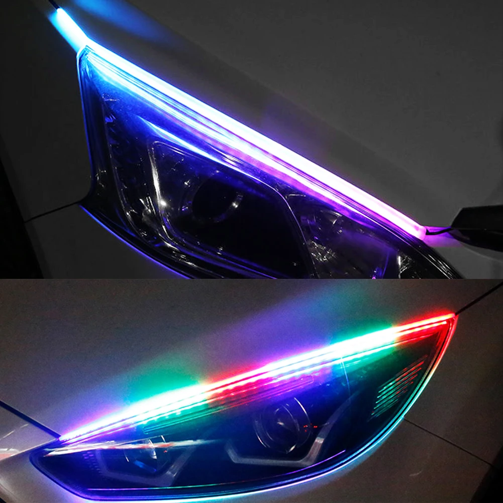 

12V DRL Daytime Running Light RGB LED Guide Strip Flowing Turn Signal Car Styling Accessories Light Flexible Universal Lamp