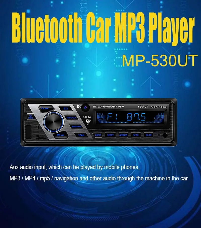 Автомагнитола с Bluetooth 1 Din дистанционным управлением 12 В Aux in стерео MP3