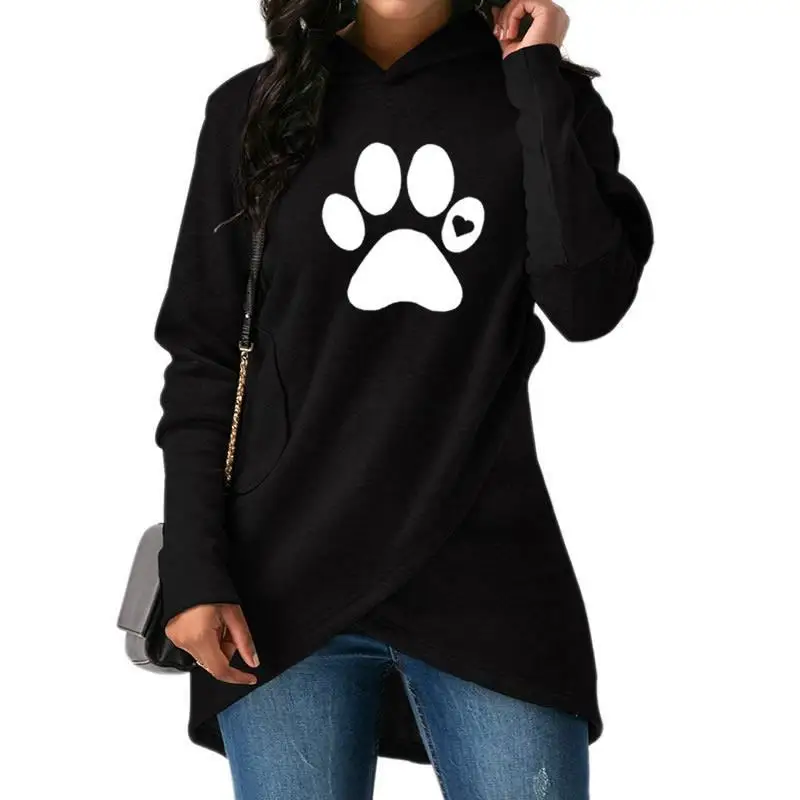 

2018 New Fashion Paw Print Sweatshirt Femmes Hoodies Women Tops Pattern Casual Pockets Comfortable Creative