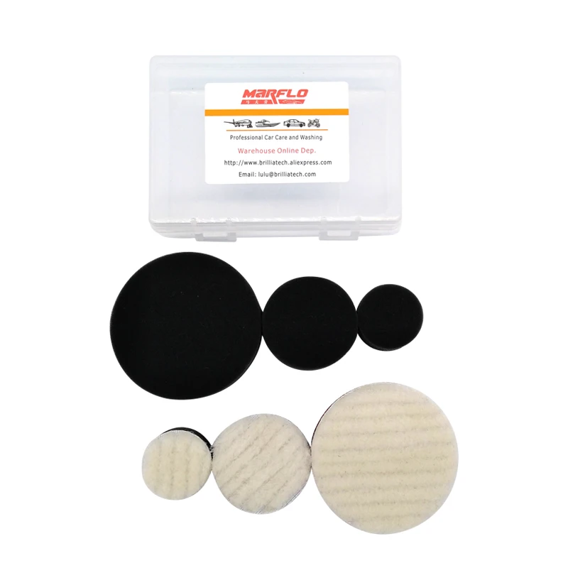 

MARFLO Paint Care Sponge Waxing Pad Car Cleaning Brushes Buffing and Polishing Pad 1.2" 2" 3" Wool Washing Detailing Kit 6pcs