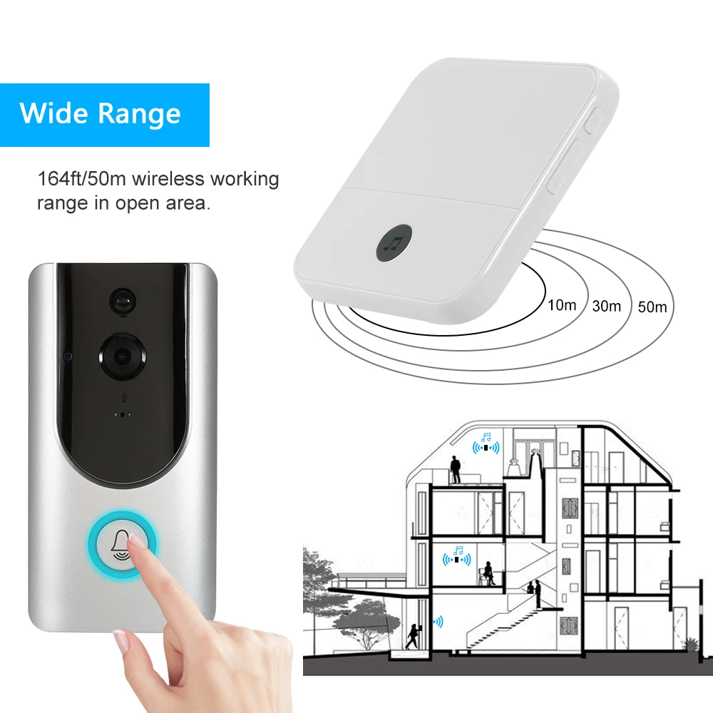 HD 720P WiFi умный беспроводной охранный дверной звонок с tf картой + батарейки 18650