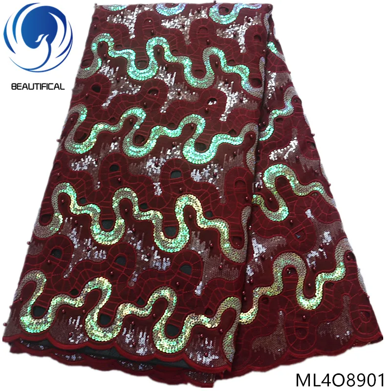 BEAUTIFICAL embroidered organza lace gold sequin fabric with beads african materials 5yards/lot on sales ML4O89 | Дом и сад